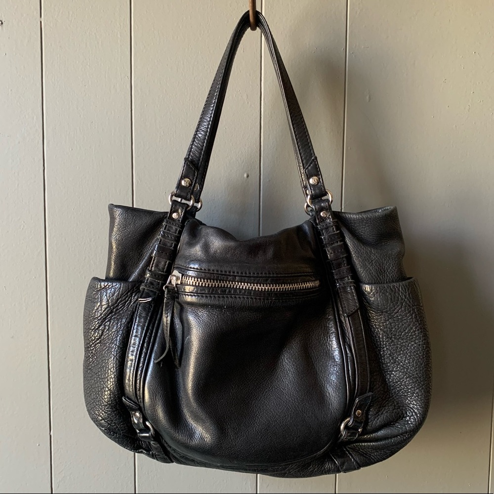 Olivia Harris Black Leather Shoulder Tote